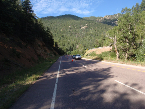 One lane of Hwy 24 is blocked off for us.